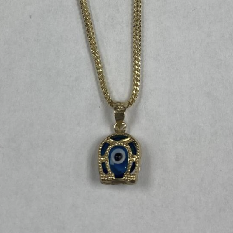 10K Gold Double Sided Evil Eye Necklace