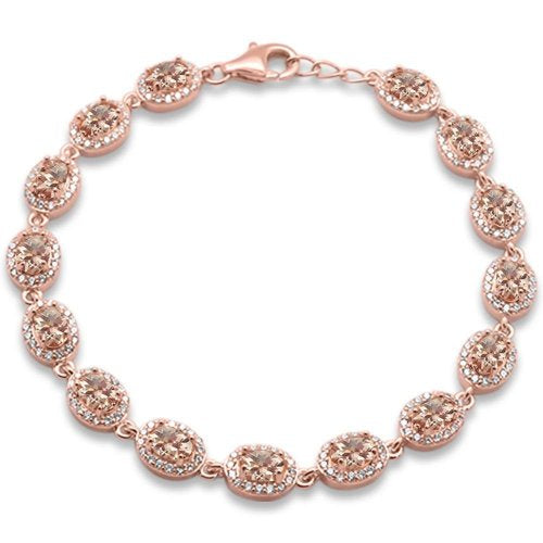 Ladies Sterling Silver Oval Halo Morganite Bracelet