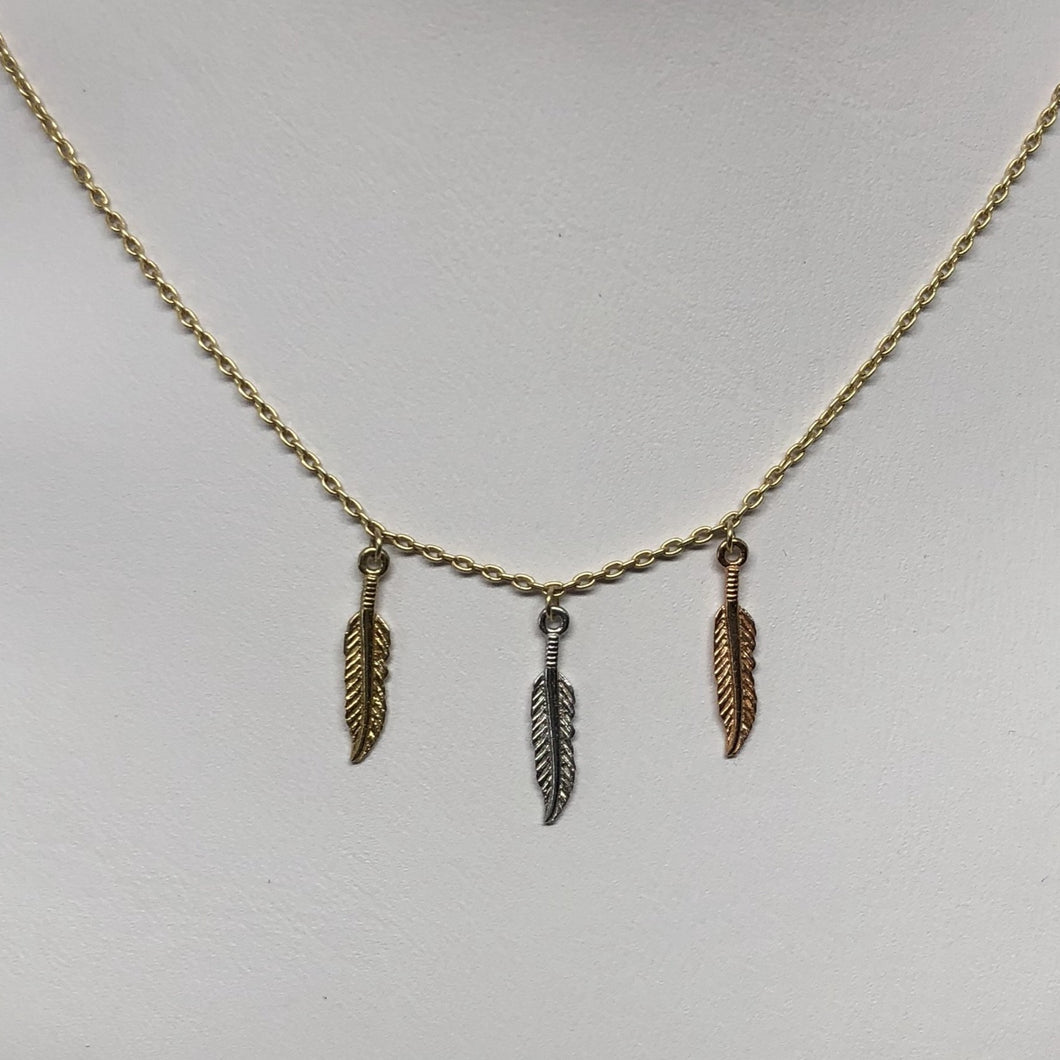 10K Gold Tri-Colour Feather Necklace