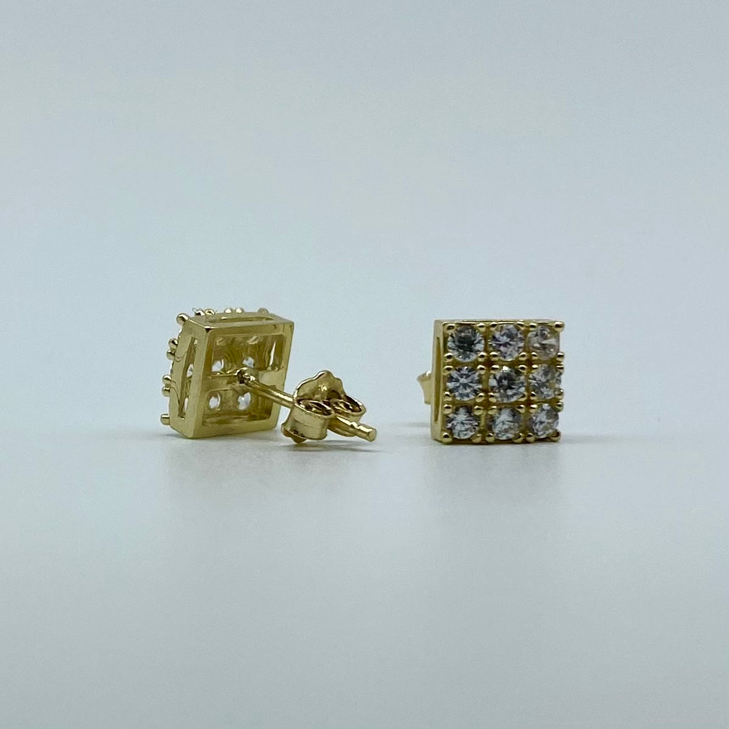 Small 10K Gold Square Claw Set Cubic Zirconia Studs