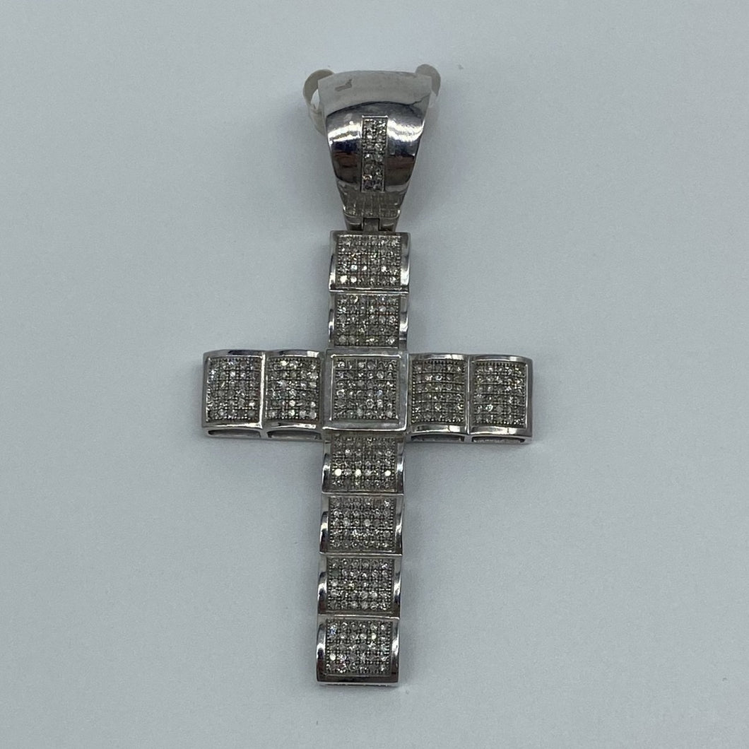 Mens 10K White Gold Diamonds Cross Pendant