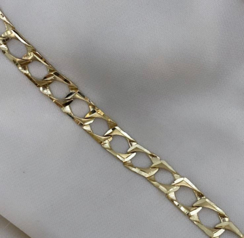 Mens 10K Gold Classic Diamond Cut Link Bracelet