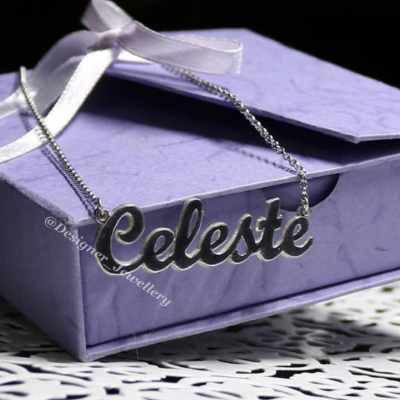 High Polish Cursive Font Personalized Name Necklace with Rolo Chain